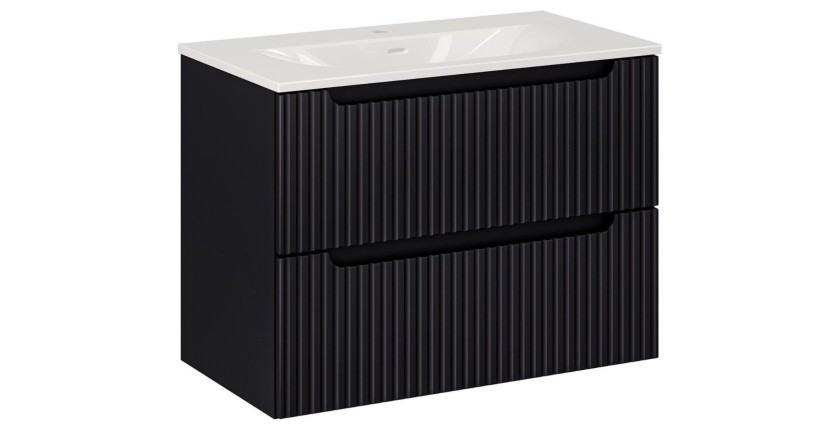 Ensemble de salle de bain VANO 80cm : meuble sous vasque à tiroirs rainuré verticalement + vasque encastrée blanche