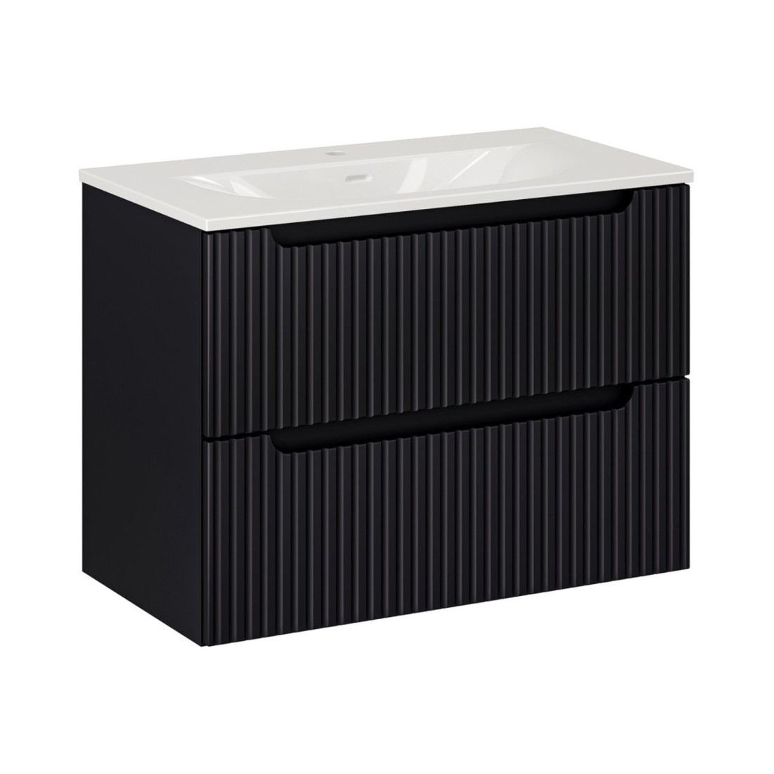 Ensemble de salle de bain VANO 80cm : meuble sous vasque à tiroirs rainuré verticalement + vasque encastrée blanche