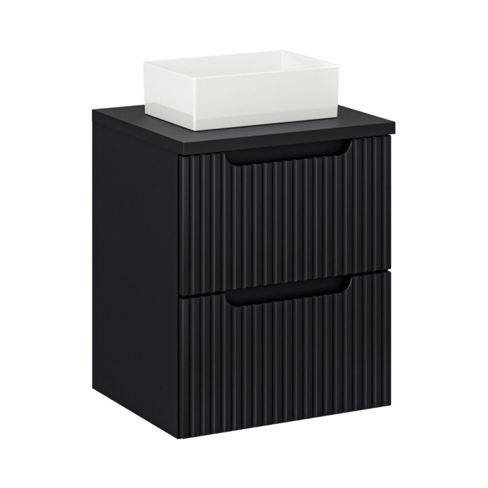 Conjunto VANO 50cm: mueble bajo lavabo con cajones + encimera para lavabo negro mate + lavabo sobre encimera rectangular blanco