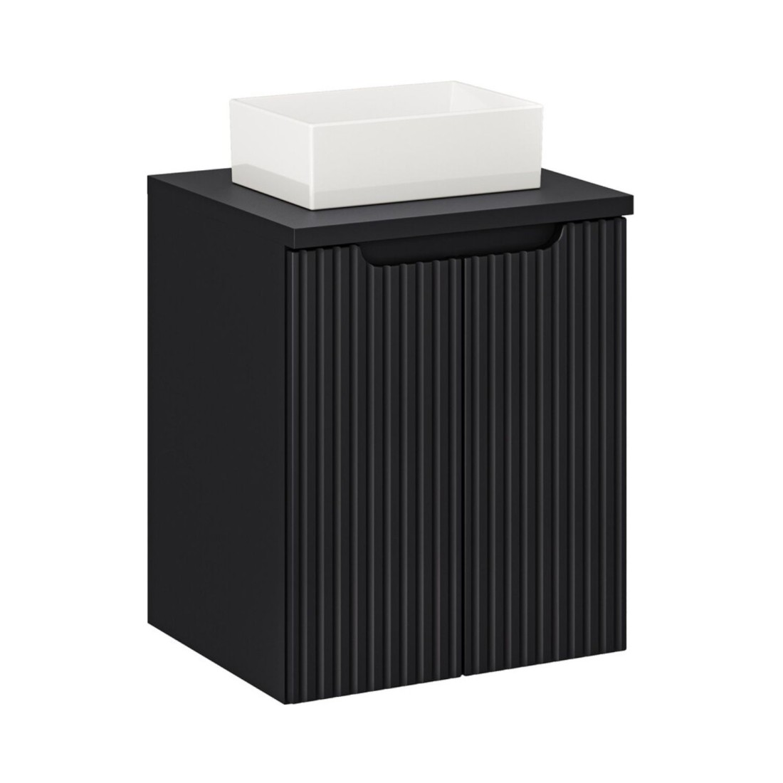 Ensemble VANO 50cm : meuble sous vasque 2 portes, plan pour vasque et vasque à poser rectangulaire