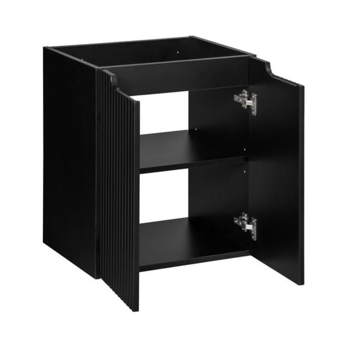 Conjunto VANO 50cm: mueble bajo lavabo con armarios + encimera para lavabo negro mate + lavabo rectangular sobre encimera blanco