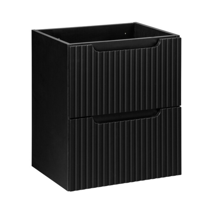 Conjunto de baño suspendido VANO 50cm: mueble bajo lavabo con cajones ranurados negro + encimera para lavabo negro mate