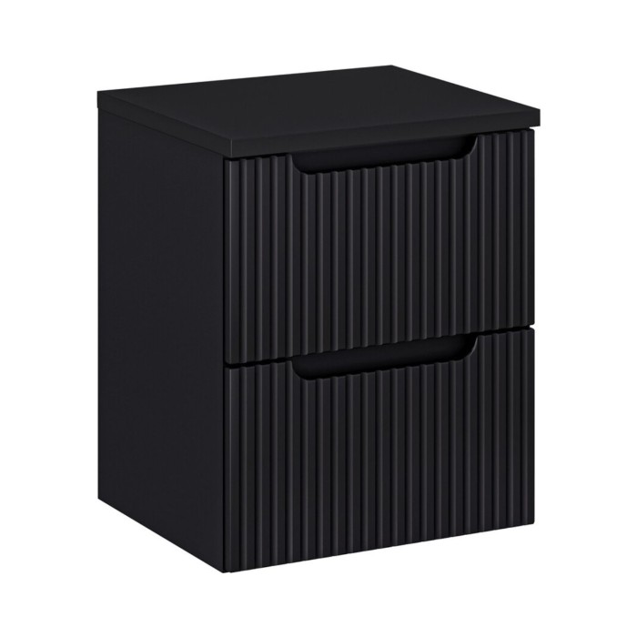 Conjunto de baño suspendido VANO 50cm: mueble bajo lavabo con cajones ranurados negro + encimera para lavabo negro mate