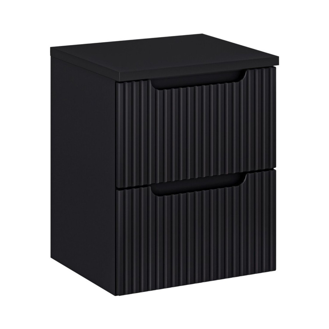 Ensemble VANO 50cm : meuble sous vasque à tiroirs, plan pour vasque noir mat