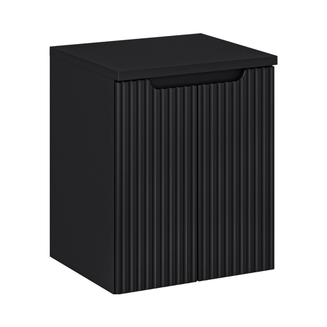 Ensemble VANO 50cm : meuble sous vasque 2 portes, plan pour vasque noir mat