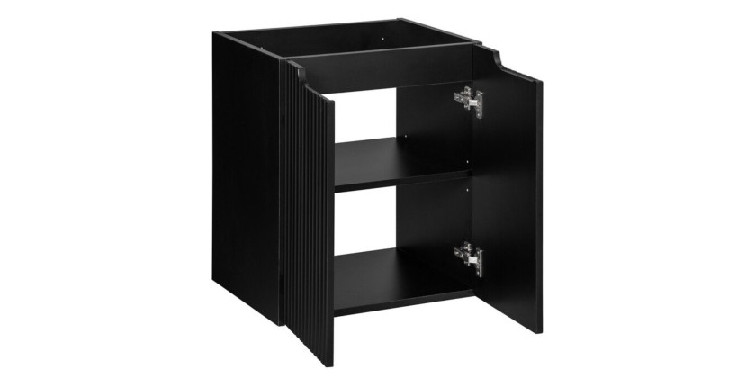 Meuble sous vasque à placards rainuré noir mat VANO 50cm ouvert