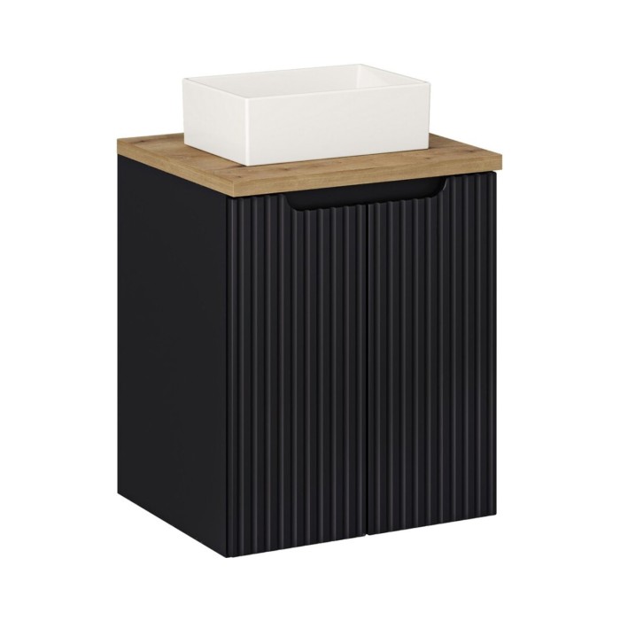 Conjunto VANO 50cm: mueble bajo lavabo con armarios + encimera para lavabo de aspecto roble claro + lavabo rectangular sobre enc