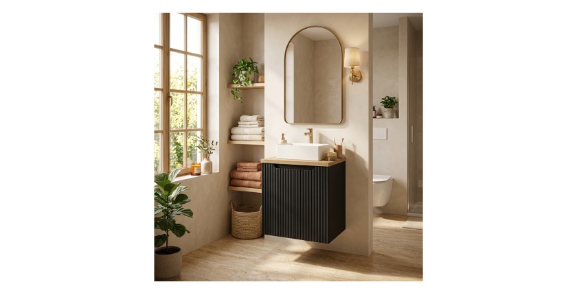 Ensemble VANO 50cm : meuble sous vasque 2 portes, plan pour vasque et vasque à poser mis en situation