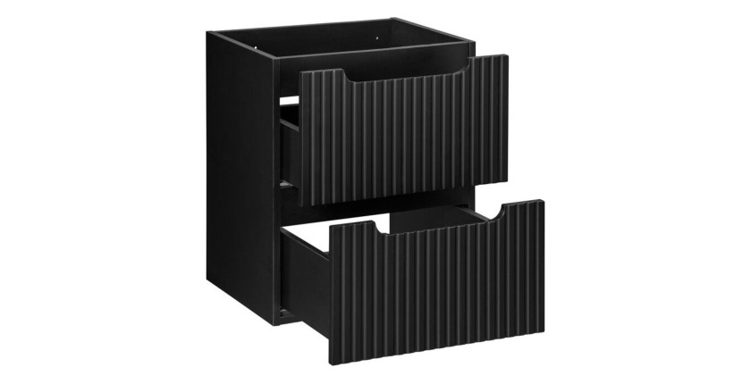 Meuble sous vasque à tiroirs rainuré noir mat VANO 50cm ouvert