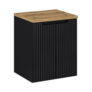 Ensemble VANO 50cm : meuble sous vasque 2 portes noir mat, plan pour vasque aspect chêne clair