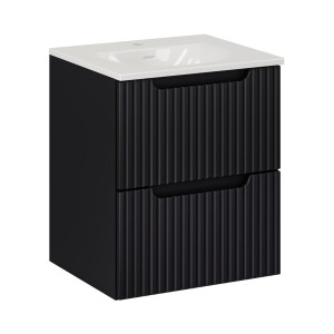 Ensemble VANO 50cm : meuble sous vasque à tiroirs noir mat et vasque encastrée blanche