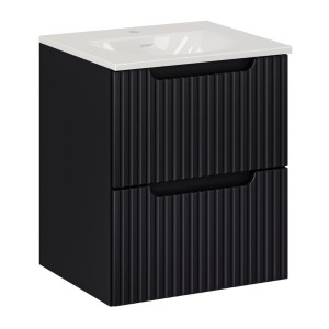 Ensemble VANO 50cm : meuble sous vasque à tiroirs noir mat et vasque encastrée blanche