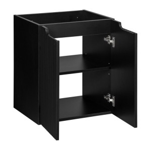 Meuble sous vasque 2 portes rainurés noir mat ouvert