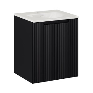 Ensemble VANO 50cm : meuble sous vasque 2 portes, vasque encastrée blanche