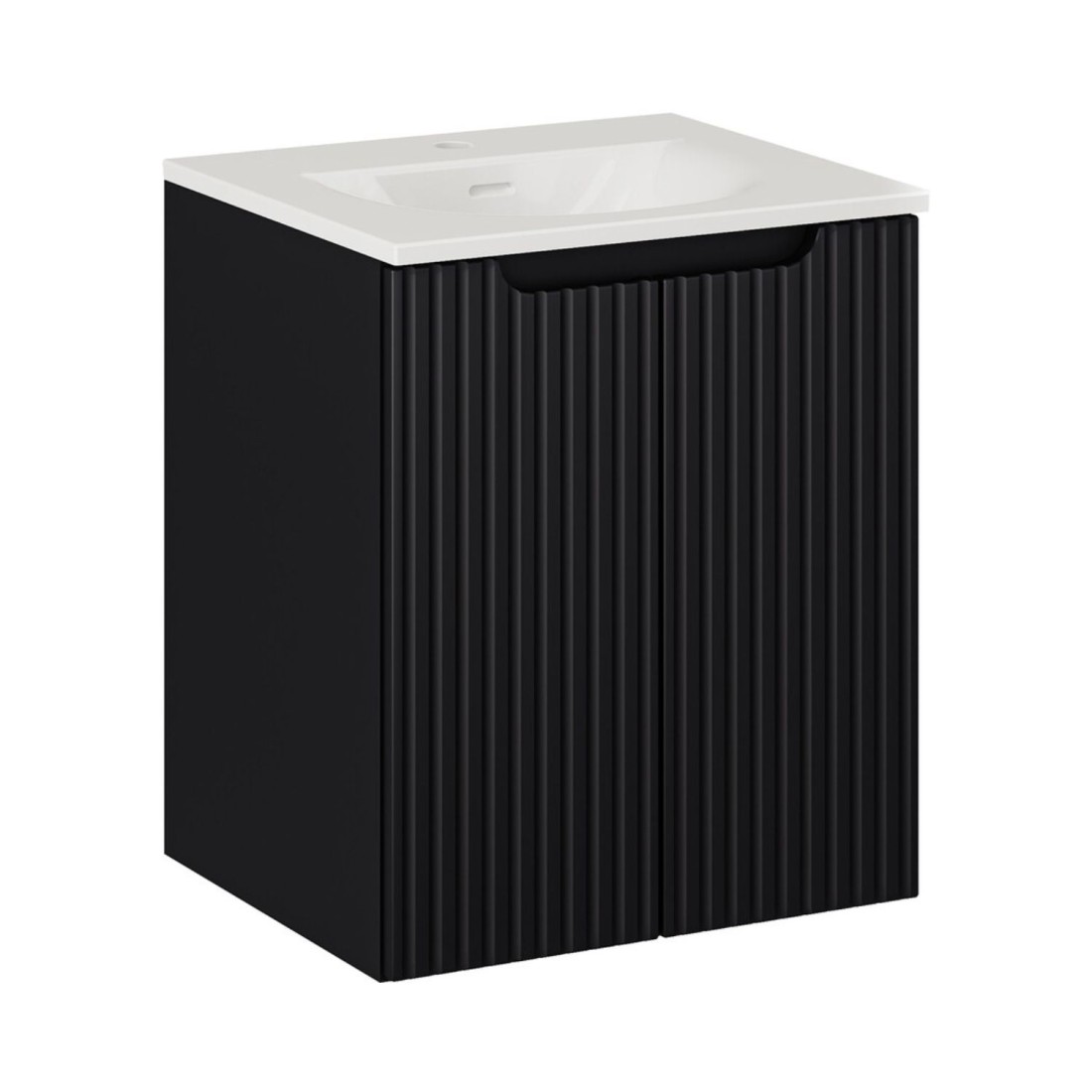 Ensemble VANO 50cm : meuble sous vasque 2 portes, vasque encastrée blanche