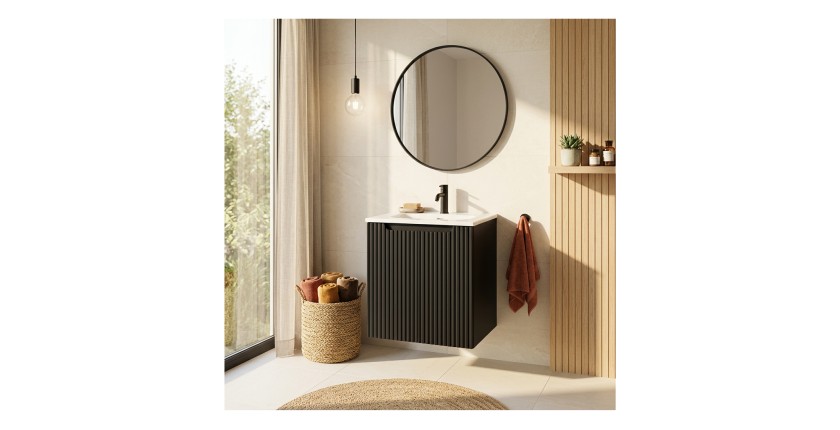 Ensemble VANO 50cm : meuble sous vasque 2 portes, vasque encastrée blanche mis en situation