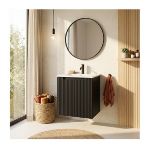 Ensemble VANO 50cm : meuble sous vasque 2 portes, vasque encastrée blanche mis en situation