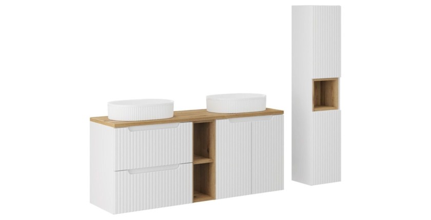 Ensemble VANO 170cm : meubles sous vasque, niches visibles, vasque à poser et colonne