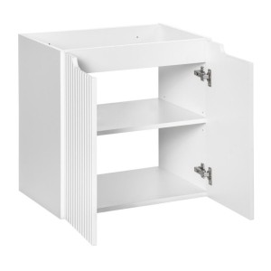 Ensemble VANO blanc 170cm : meubles sous vasque avec niches visibles à tiroirs et placards + deux vasques à poser rainurées + co