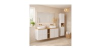 Ensemble VANO 170cm : meubles sous vasque, niches visibles, vasque à poser et colonne mis en situation