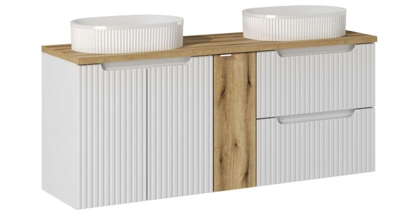 Ensemble VANO 140cm : meubles sous vasque, niches fermées, plan pour vasque et vasques à poser