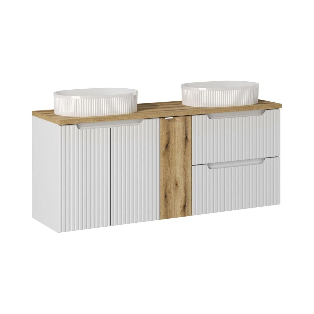 Ensemble VANO 140cm : meubles sous vasque, niches fermées, plan pour vasque et vasques à poser