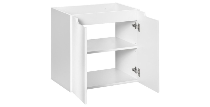 Ensemble VANO blanc 120cm : meubles sous vasque à tiroirs et placards + plan pour vasque + deux vasques à poser rainurées