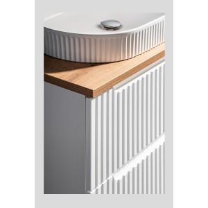 Ensemble VANO blanc 120cm : meubles sous vasque à tiroirs et placards + plan pour vasque + deux vasques à poser rainurées