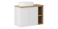 Ensemble VANO blanc 80cm : meubles sous vasque à placards avec niches visibles + plan pour vasque + vasque à poser rainurées