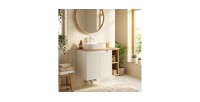 Ensemble VANO blanc 80cm : meubles sous vasque à placards avec niches visibles + plan pour vasque + vasque à poser rainurées