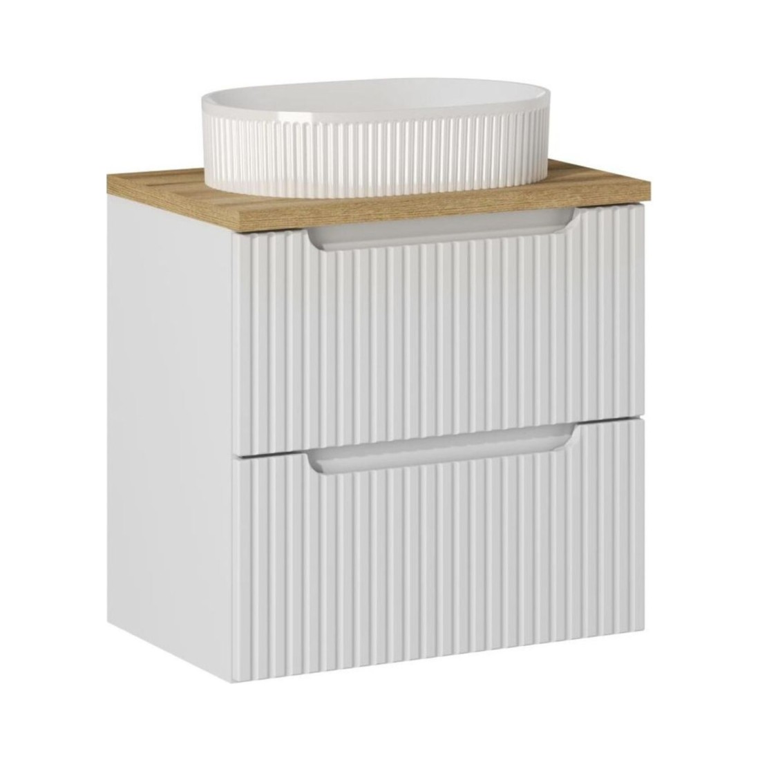 Ensemble VANO 60cm : meuble sous vasque à tiroirs, plan pour vasque et vasque à poser