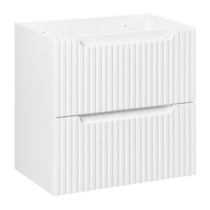 Ensemble de salle de bain suspendu VANO blanc 60cm : meuble sous vasque à tiroirs + plan pour vasque aspect chêne clair