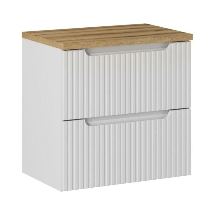Ensemble VANO 60cm : meuble sous vasque à tiroirs et plan pour vasque aspect chêne clair