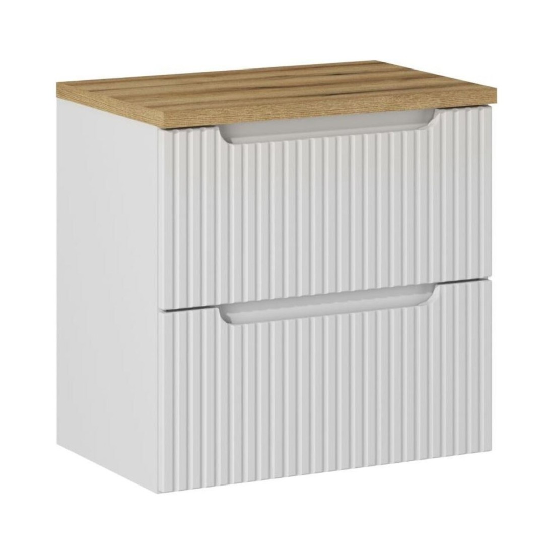 Ensemble de salle de bain suspendu VANO blanc 60cm : meuble sous vasque à tiroirs + plan pour vasque aspect chêne clair