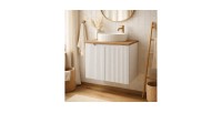 Ensemble de salle de bain suspendu VANO blanc 60cm : meuble sous vasque à placards + plan pour vasque aspect chêne clair