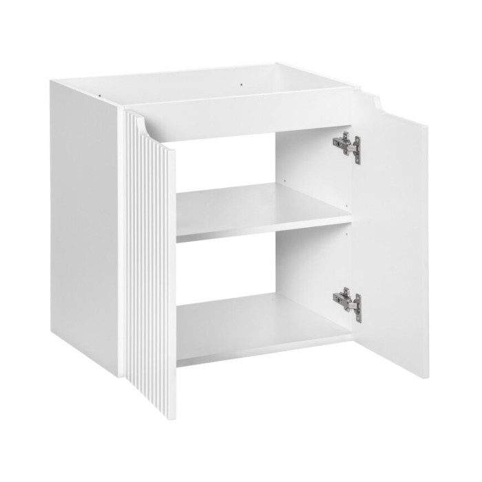Conjunto de baño suspendido VANO blanco 60cm: mueble bajo lavabo con armarios + encimera para lavabo de aspecto roble claro