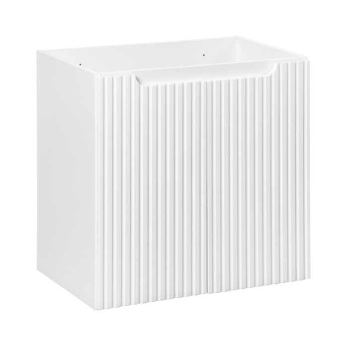 Conjunto de baño suspendido VANO blanco 60cm: mueble bajo lavabo con armarios + encimera para lavabo de aspecto roble claro