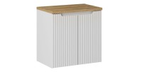 Ensemble de salle de bain suspendu VANO blanc 60cm : meuble sous vasque à placards + plan pour vasque aspect chêne clair
