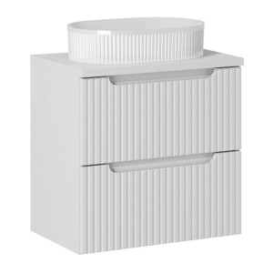 Ensemble VANO 60cm blanc : meuble sous vasque à tiroirs, plan pour vasque et vasque à poser