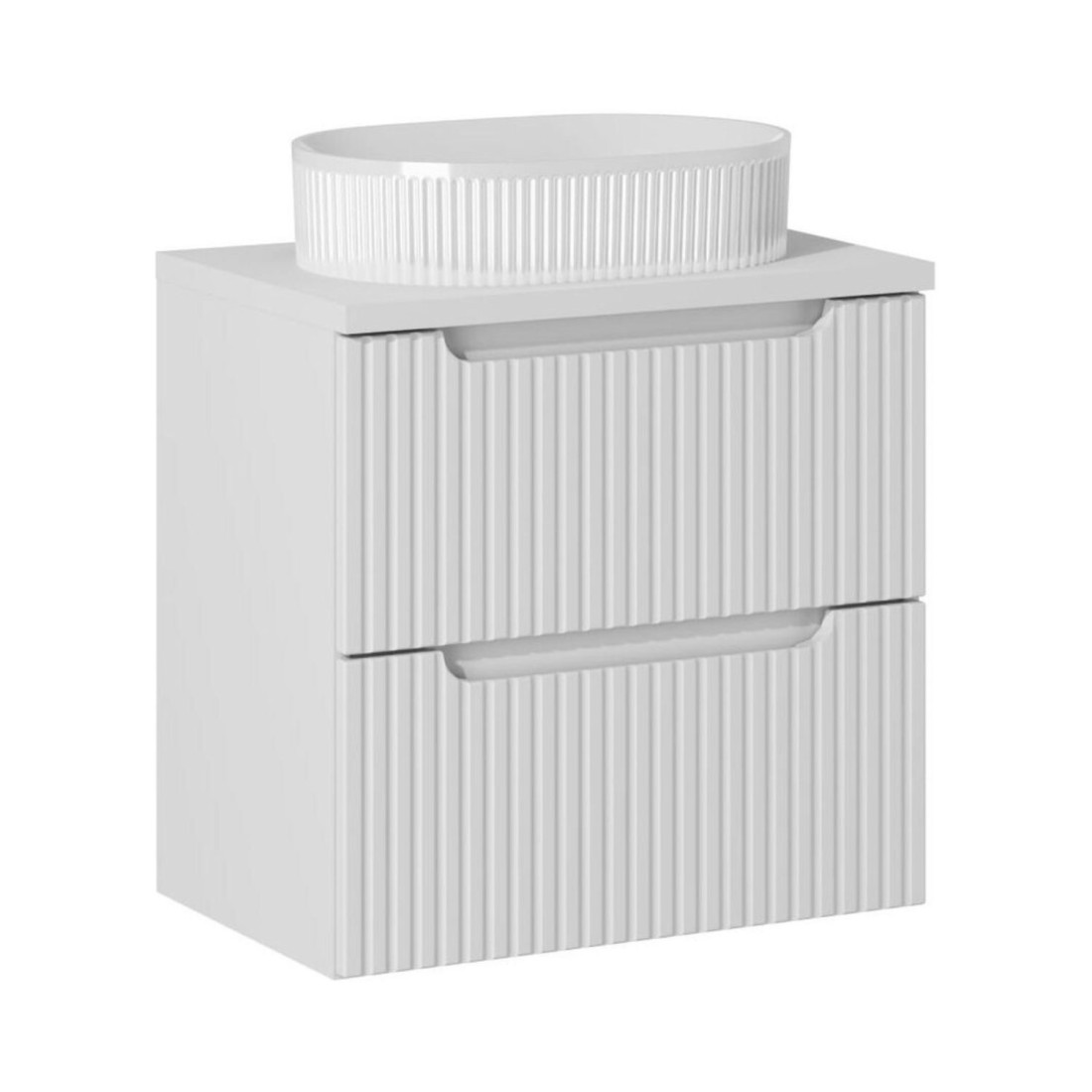 Ensemble VANO 60cm blanc : meuble sous vasque à tiroirs, plan pour vasque et vasque à poser