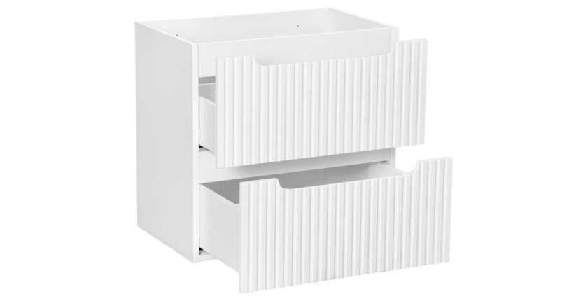 VANO set wit 60cm: onderkast met laden + blanke wastafelblad + geribbelde opbouwwastafel wit