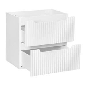 VANO set wit 60cm: onderkast met laden + blanke wastafelblad + geribbelde opbouwwastafel wit