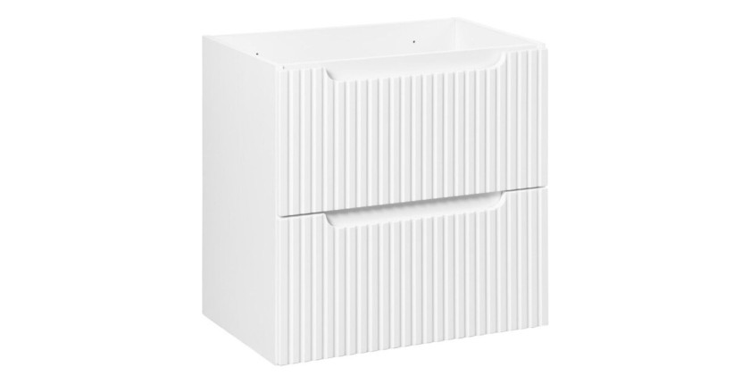 VANO set wit 60cm: onderkast met laden + blanke wastafelblad + geribbelde opbouwwastafel wit