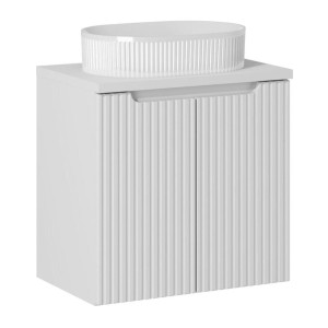 Ensemble VANO blanc 60cm : meuble sous vasque à placards, plan pour vasque et vasque à poser