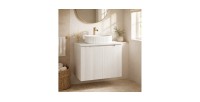 Ensemble VANO blanc 60cm : meuble sous vasque à placards, plan pour vasque et vasque à poser mis en situation