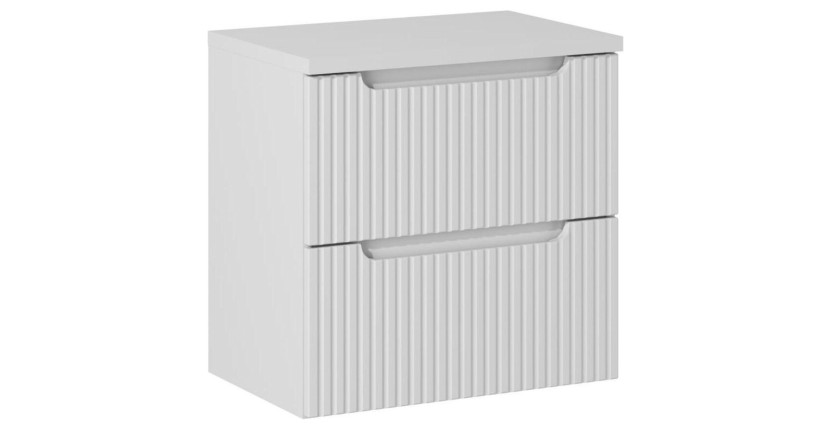 Ensemble de salle de bain suspendu VANO blanc 60cm : meuble sous vasque à tiroirs rainuré + plan pour vasque blanc