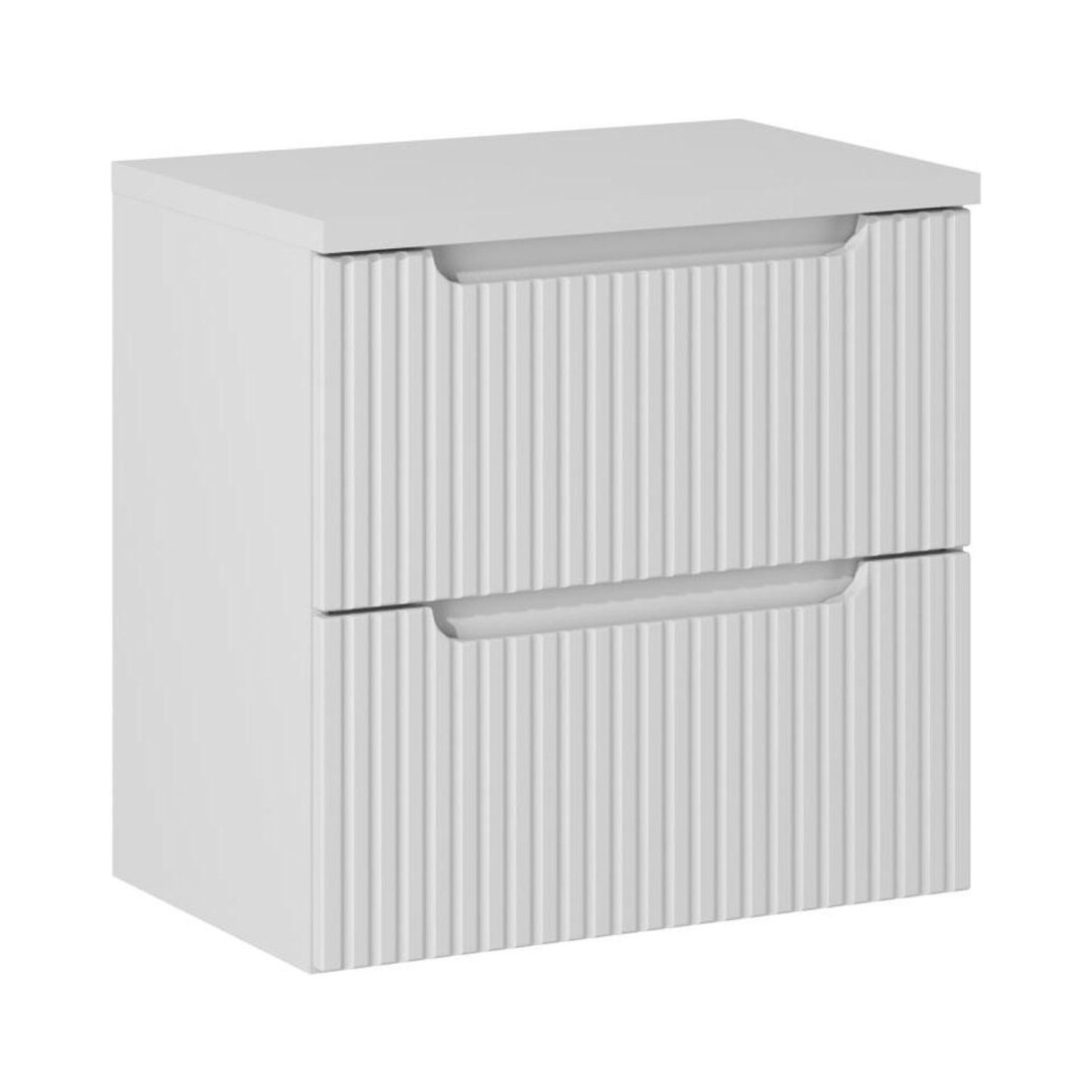 Ensemble de salle de bain suspendu VANO blanc 60cm : meuble sous vasque à tiroirs rainuré + plan pour vasque blanc