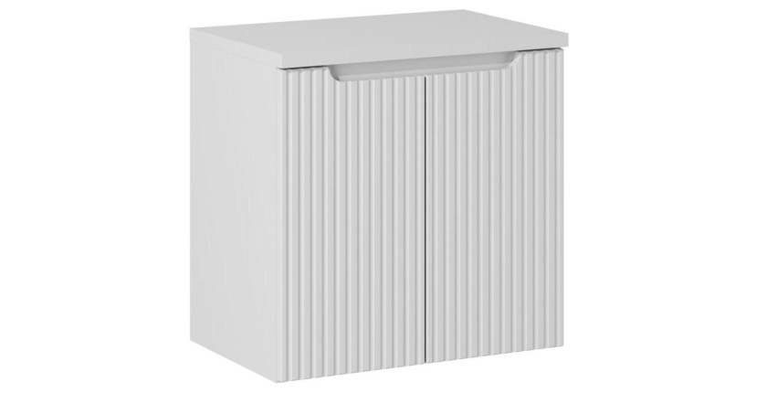 Ensemble de salle de bain suspendu VANO blanc 60cm : meuble sous vasque à placards rainuré + plan pour vasque blanc