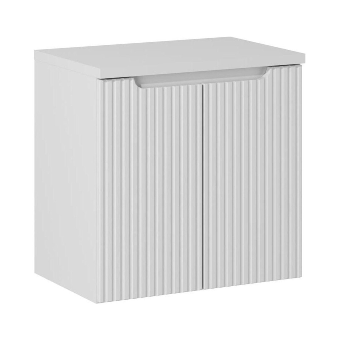 Ensemble de salle de bain suspendu VANO blanc 60cm : meuble sous vasque à placards rainuré + plan pour vasque blanc