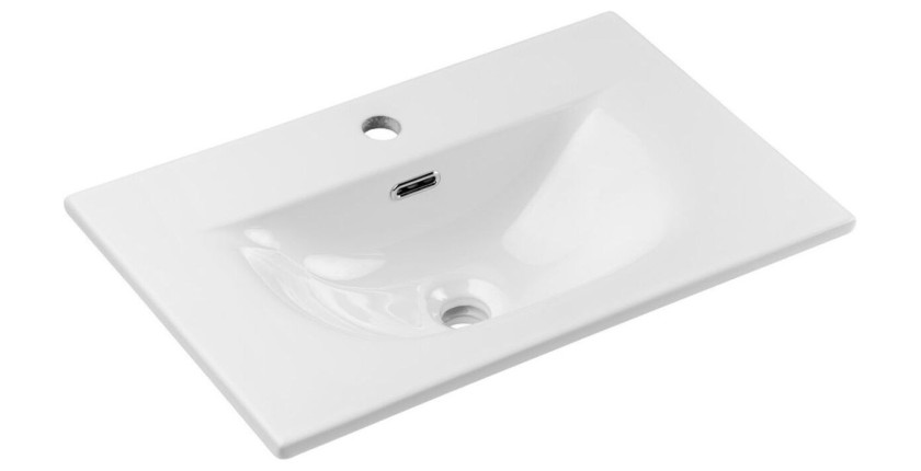 Ensemble de salle de bain suspendu VANO blanc 60cm : meuble sous vasque à tiroirs rainuré + vasque encastrée blanche
